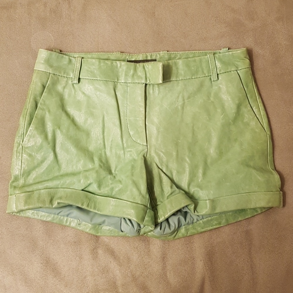 Rachel zoe leather green shorts 0